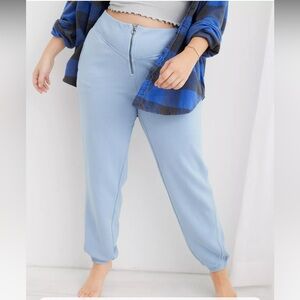 Aerie Fleece Corset Jogger Zip Sweatpants Light Blue Size Medium
